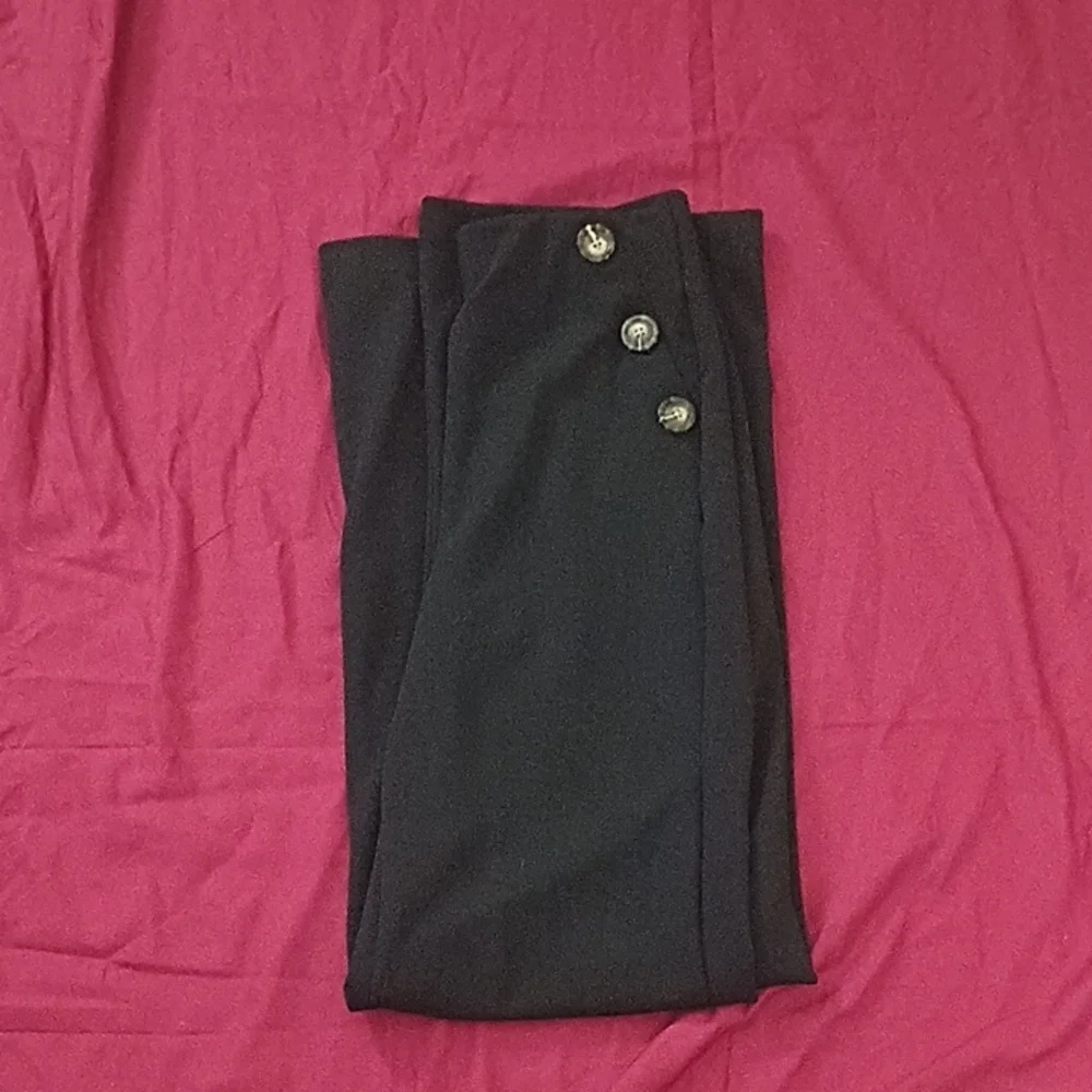BBJ LA Black Wide-Leg Woman Pants Size S Professional Buttons Stretchy Slimming